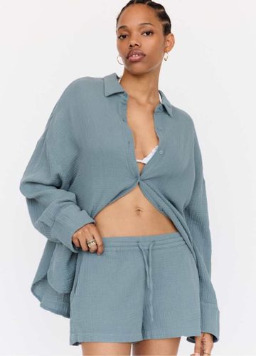 Pull & Bear - Short oversize texturÃ© - Bleu Bleu M female - Pull&bear - Modalova