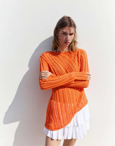 Pull & Bear - Pull en maille ajourée - Orange XS - Pull&bear - Modalova