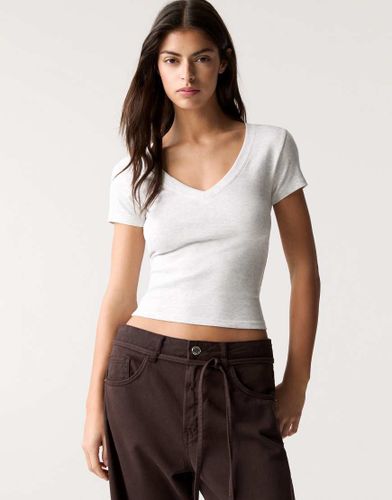 Pull & Bear - T-shirt col en V - Gris chinÃ© Gris M female - Pull&bear - Modalova