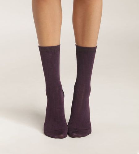Chaussettes côtelées en coton satiné Violet Mode Violet TU - Dim - Modalova