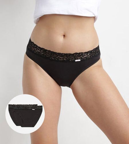 Lot de 2 slips noirs Coton Plus Féminine forme midi Noir 36/38 - Dim - Modalova