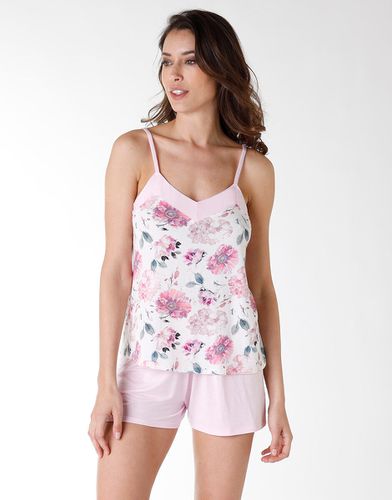 Pyjama court en coton modal, fleurs sur fond blanc FIORI SU BIANCO 40/42 - Dim - Modalova