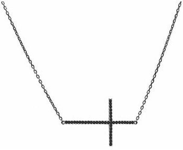 Collier Collier Argent Noir Croix Horizontale Noir - Orusbijoux - Modalova