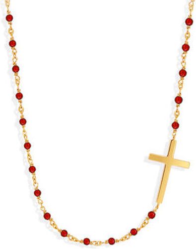 Collier Collier Argent Doré Croix Et Pierre Onyx Rouge Rouge - Orusbijoux - Modalova