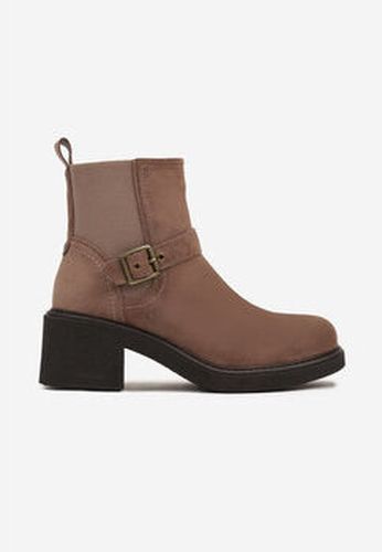 Bottines Bottine à talon en suédine avec boucle, Taupe Marron - Vera Collection - Modalova