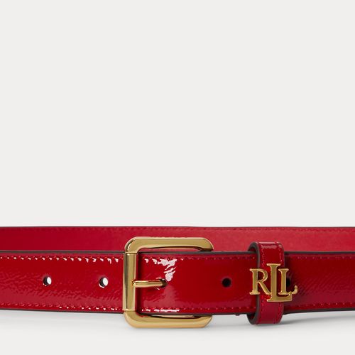 Ceinture fine passant à logo cuir verni - Lauren - Modalova