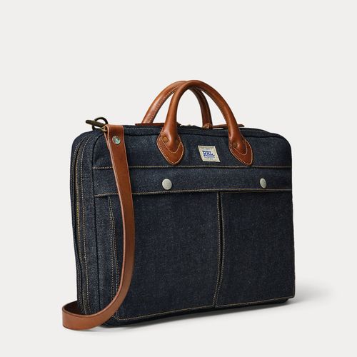 Porte-documents denim indigo bordé cuir - RRL - Modalova