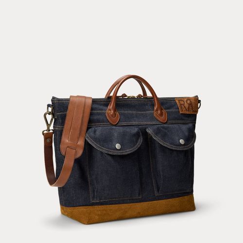 Cabas en denim indigo bordé de cuir - RRL - Modalova