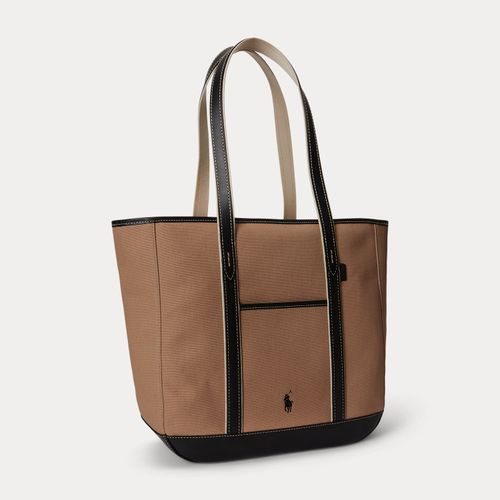Cabas moyen en toile bordée de cuir - Polo Ralph Lauren - Modalova