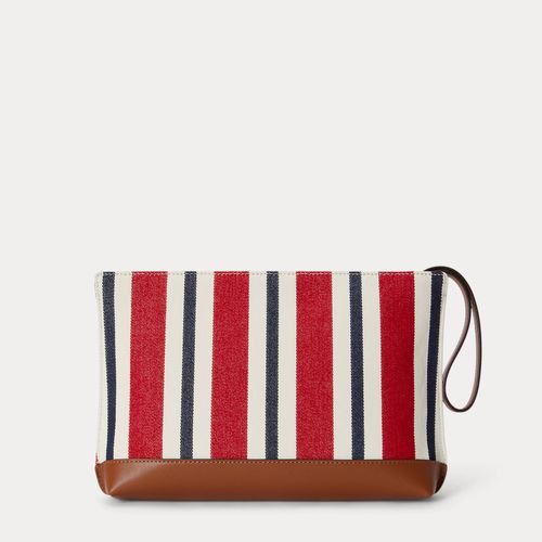 Grande pochette rayée en toile et cuir - Lauren - Modalova