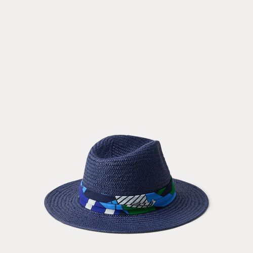 Fedora en paille avec foulard à motif - Lauren - Modalova