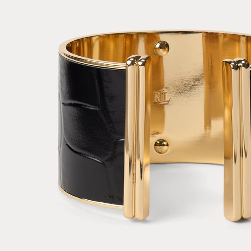 Bracelet manchette à logo plaqué or cuir - Lauren - Modalova