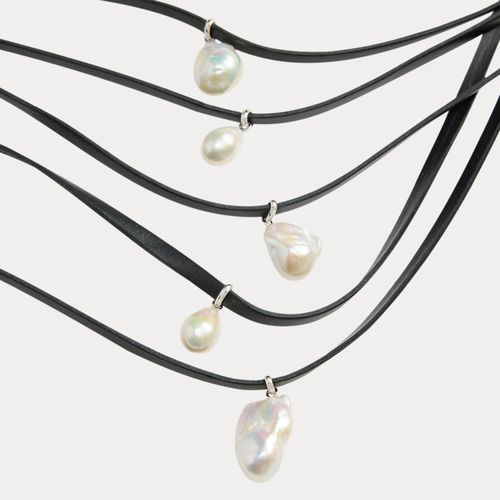 Collier multi-rangs en perles et cuir - Collection - Modalova