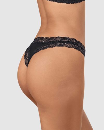 Soutien-gorge brésilien mi-long en tissu uni et dentelle - Leonisa - Modalova