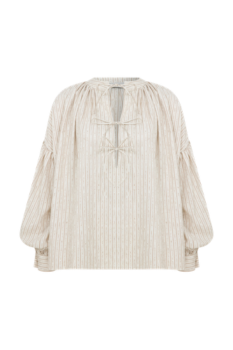 Eve Striped Linen Shirt in Walnut - Nazli Ceren - Modalova