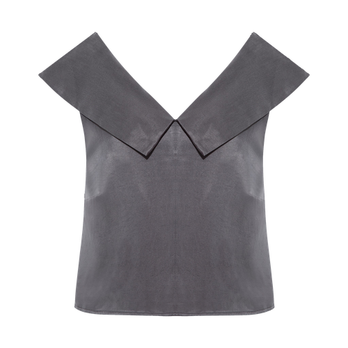Off Shoulder Collared Crop Top (Charcoal Grey) - Femponiq - Modalova