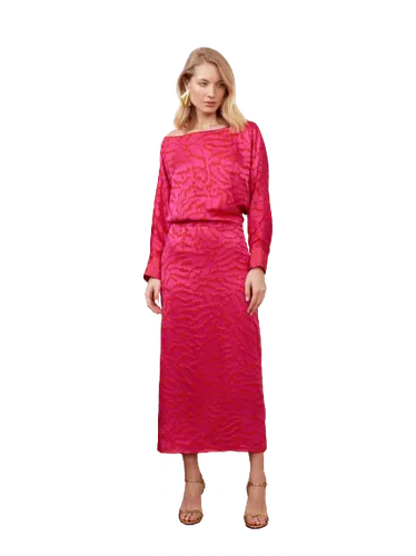 LIBRA red fuchsia print off-the-shoulder midi dress - UNDRESS - Modalova