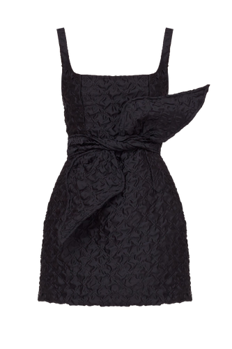 GOLDA Black Textured Fabric Mini Dress With Bow Belt - UNDRESS - Modalova