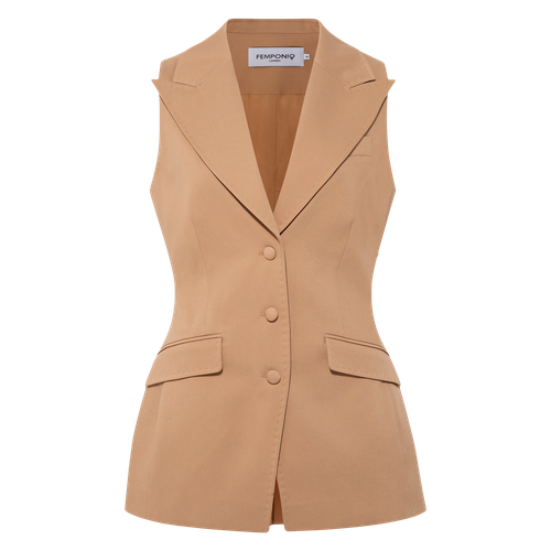 Sleeveless Tailored Blazer (Camel-Brown) - Femponiq - Modalova