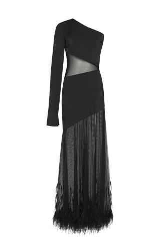One-shoulder maxi dress with feather-trimmed bottom, Xo Xo - Milla - Modalova
