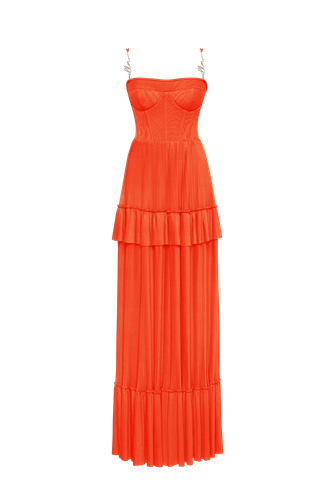 Coral spaghetti strap pleated maxi dress, Garden of Eden - M - Maxi dresses - Milla - Modalova