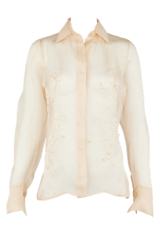 Aster Hand-Embroidered Organza Blouse - Champagne - Francesca Miranda - Modalova