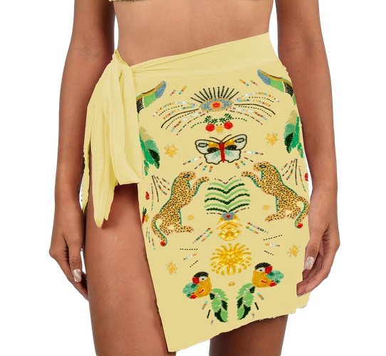 Aurelia Embroidered Luxury Yellow Mini Skirt - Oceanus Swimwear - Modalova