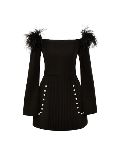 Buttoned Dress with Feathers - Guranda - Modalova