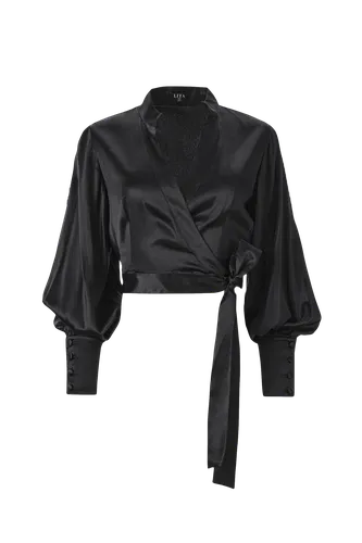 Ample-sleeve satin top in black - Lita Couture - Modalova