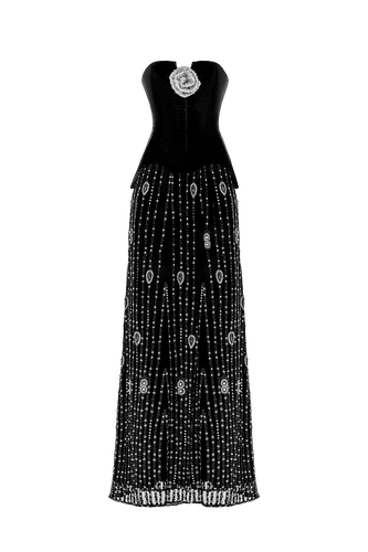 Embroidered Noir Velvet Gown - Monika Dimova - Modalova