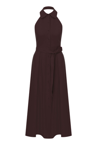 Carrie Linen Midi Dress in Burnt Siena - Nazli Ceren - Modalova