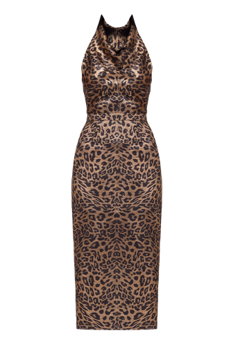 LARA Metallic Animal Print Midi Cowl Neck Dress - UNDRESS - Modalova