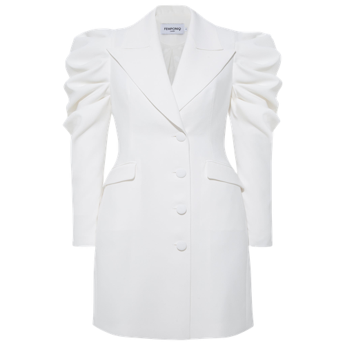 Draped Sleeved Tailored Blazer Dress (White) - Femponiq - Modalova