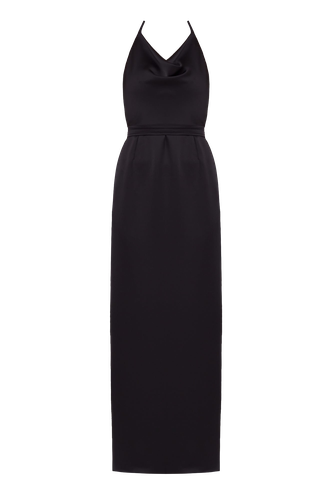 KALEA Black Satin Long Cowl Neck Dress - UNDRESS - Modalova