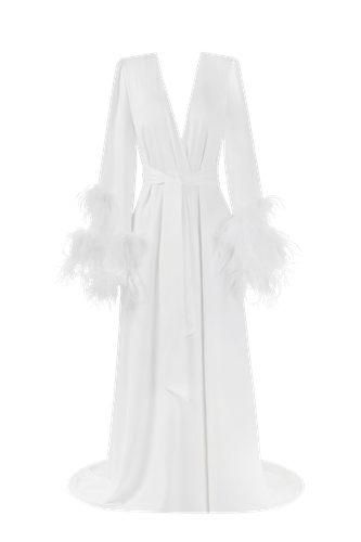 Delicate feather-trimmed satin robe - Milla - Modalova