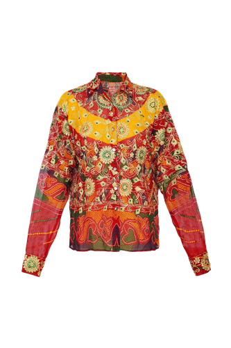 Upcycled Odhni Embroidered Shirt - Szabo Sihag - Modalova