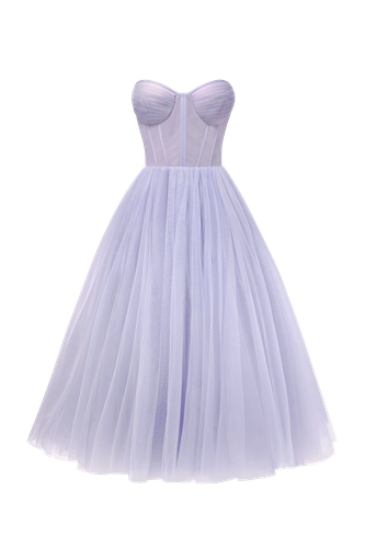 Lavender Strapless Puffy Midi Tulle Dress - Milla - Modalova