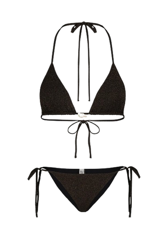 Triangle Bikini with Pearl in Gold Mesh - Top - XL - Bikini tops - Sara Cristina - Modalova