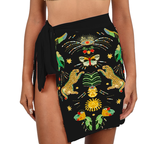 Aurelia Embroidered Luxury Black Mini Skirt - Oceanus Swimwear - Modalova
