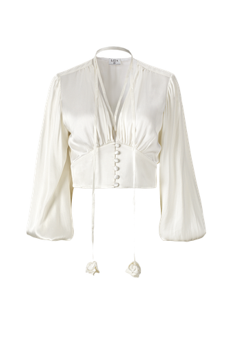 Ample-sleeve satin top in white - Lita Couture - Modalova