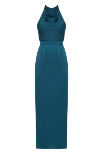 CASANDRA Blue Maxi Evening Dress With Cowl Neck - UNDRESS - Modalova