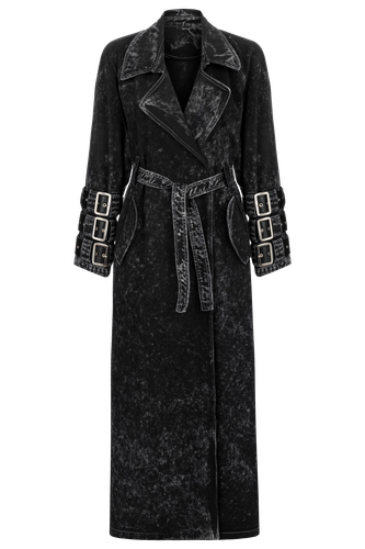 Voidwalker Trench Coat in Black Acid Wash - Khela - Modalova