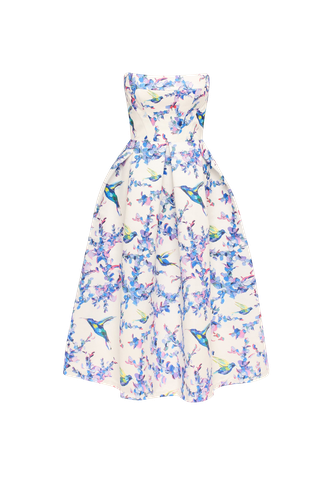 Strapless midi dress with bird and flower print, Garden of Eden - Milla - Modalova