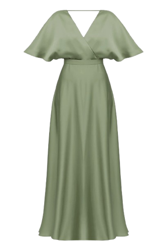 SOLENE sage green satin long wedding guest dress - UNDRESS - Modalova