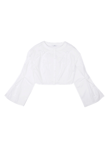 CROPPED BLOUSE WITH CROCHET FLOWER AND SMOCKED BELL SLEEVES | Women's Blouses - YIBRI - Modalova