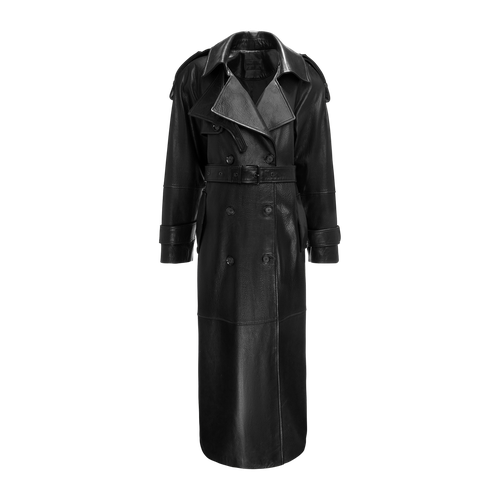 Double Breasted Leather Coat With Belt - L - Coats - YAVORSKA - Modalova