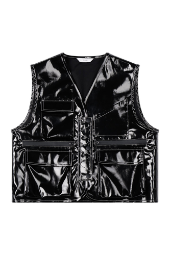 Glossy Linen Coated Utility Vest | Women's Vests - YIBRI - Modalova
