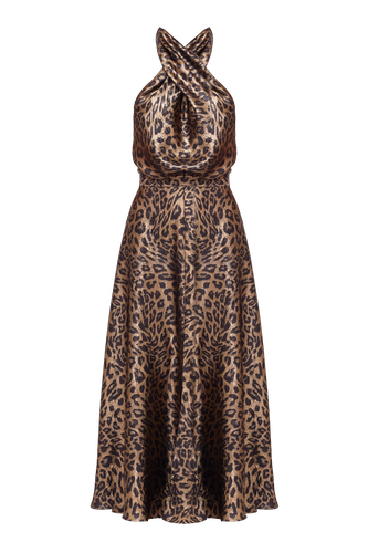 HEIDI Black Bronze Leopard Print Midi Dress - XS - Midi dresses - UNDRESS - Modalova