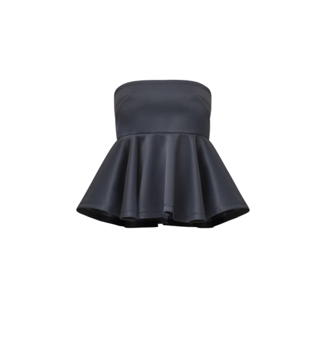 Peplum Top- Shiny Grey - S - Off shoulder tops - Gemme Collective - Modalova