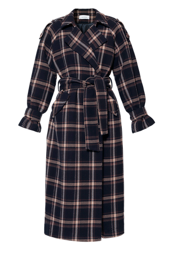 Coat Ricarda Check Navy Brown | Women's Coats - HALEWSKI - Modalova